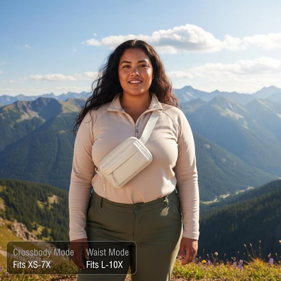 Essential+ Off White Fanny Pack w/70" Strap - Plus Size & Double Compartment - Picture 3 of 9